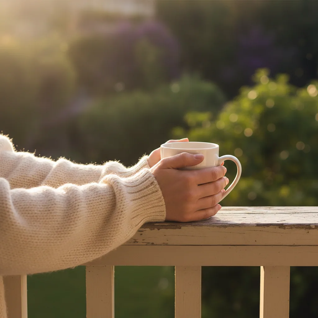 Hands wrapped around a warm morning coffee mug - daily wellness routine supplement
