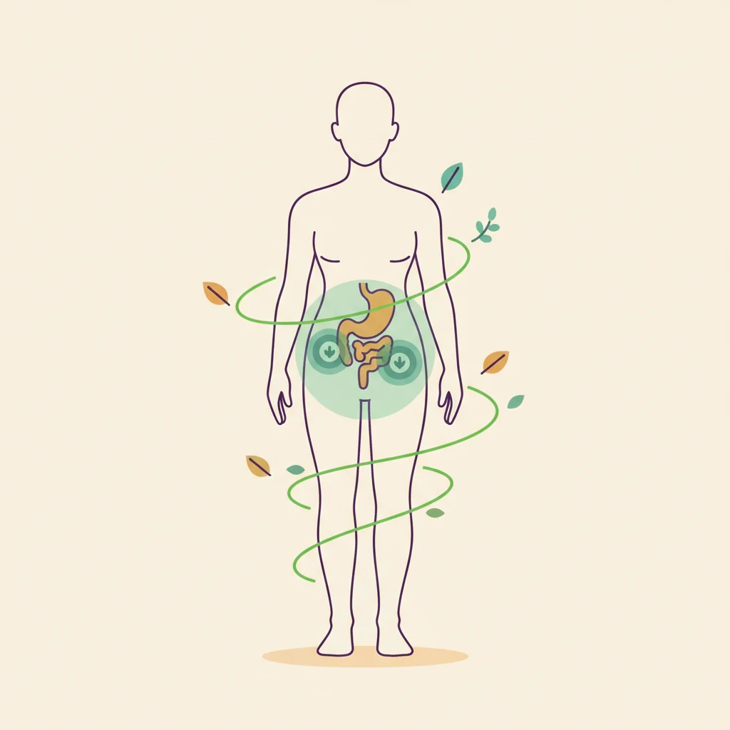Stylised abstract wellness diagram showing botanical icons and gentle energy flow zones